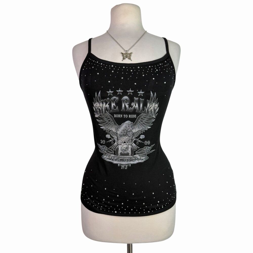 VTG Y2K Wildwood NJ Bike Rally Rhinestone Eagle Graphic Camisole Tank Top Large